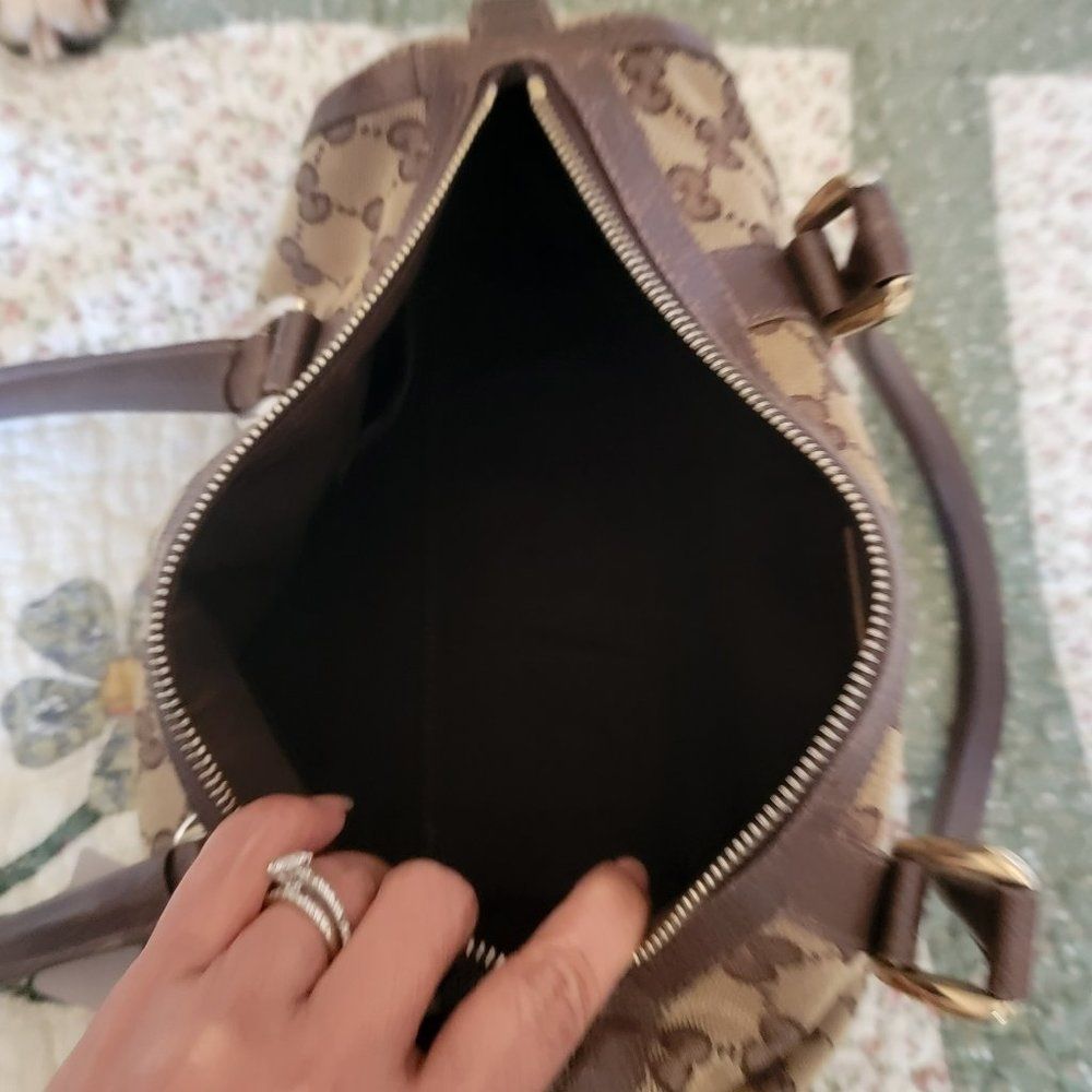 Gucci Abbey Boston Bag- Beige/Brown Canvas- Monogrammed Canvas-Medium Size - Picture 6 of 7